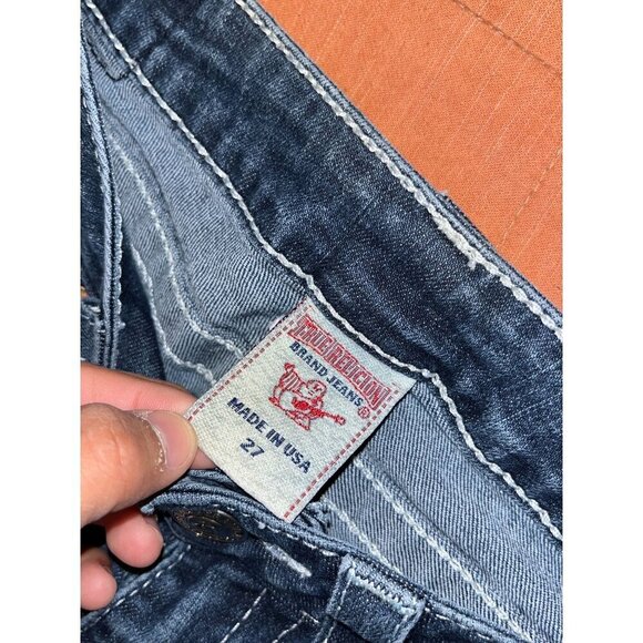 True Religion Blue Denim Embroidered Pockets Skinny Fit Jeans Women's Size 27 - Picture 5 of 11